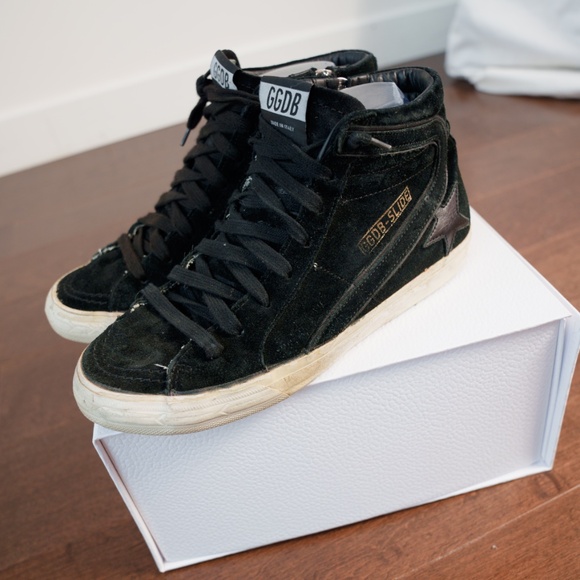GOLDEN GOOSE Golden Goose Black Suede Leather Slide High Top Sneaker Size 39 / 8 - Picture 1 of 12